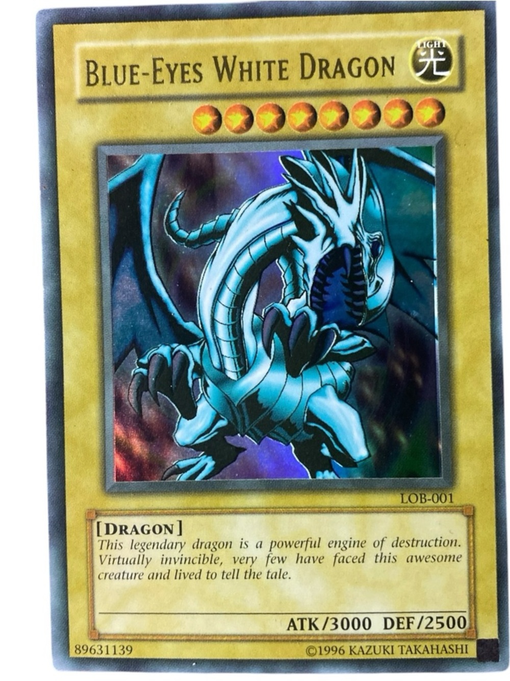 You-Gi-Oh Blue-Eyes White Dragon LOB-OO1 holo unlimited rare